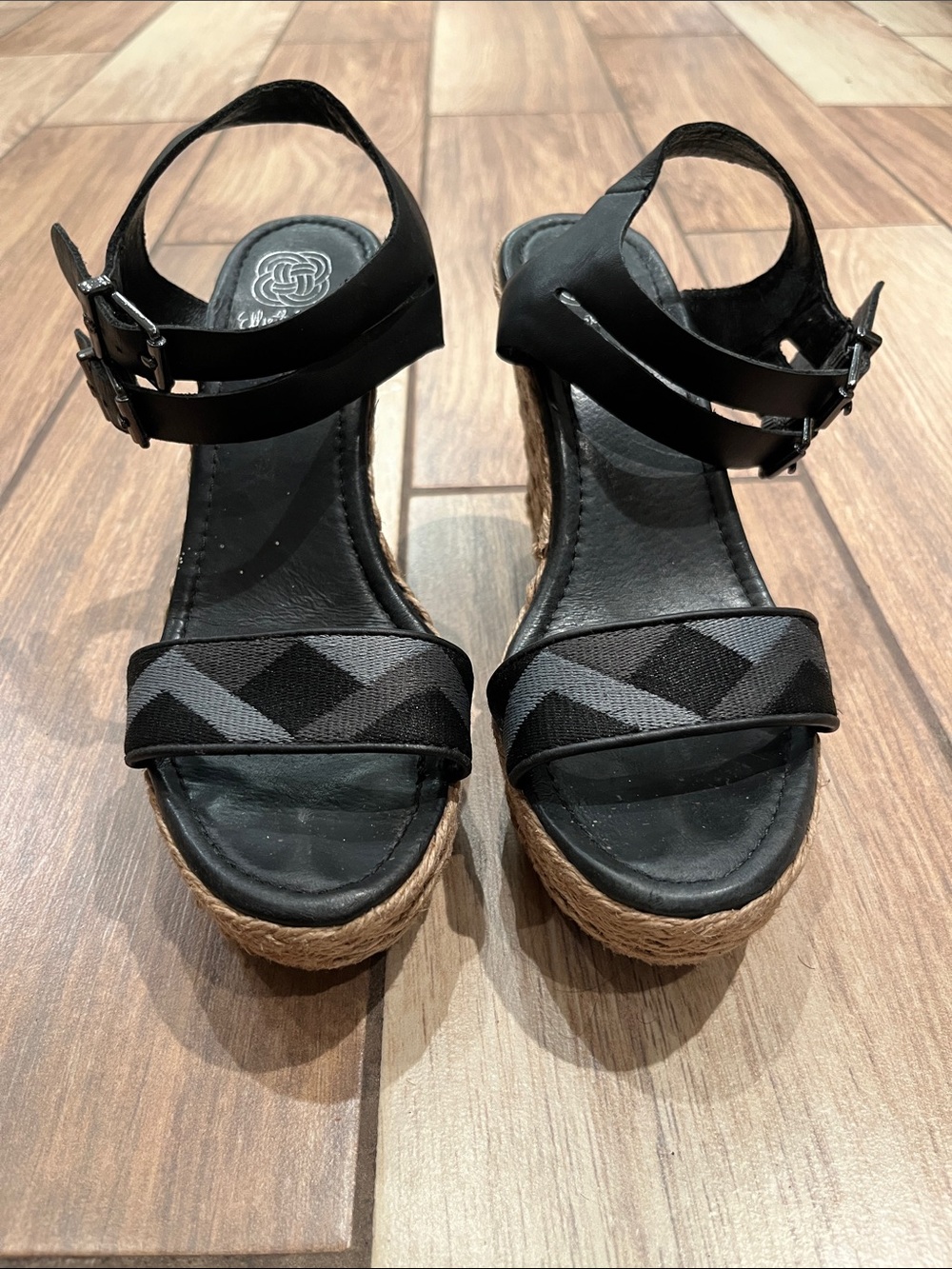 Black Wedge Espadrille Sandals with 2 Ankle Straps - Size: 9 Good condition